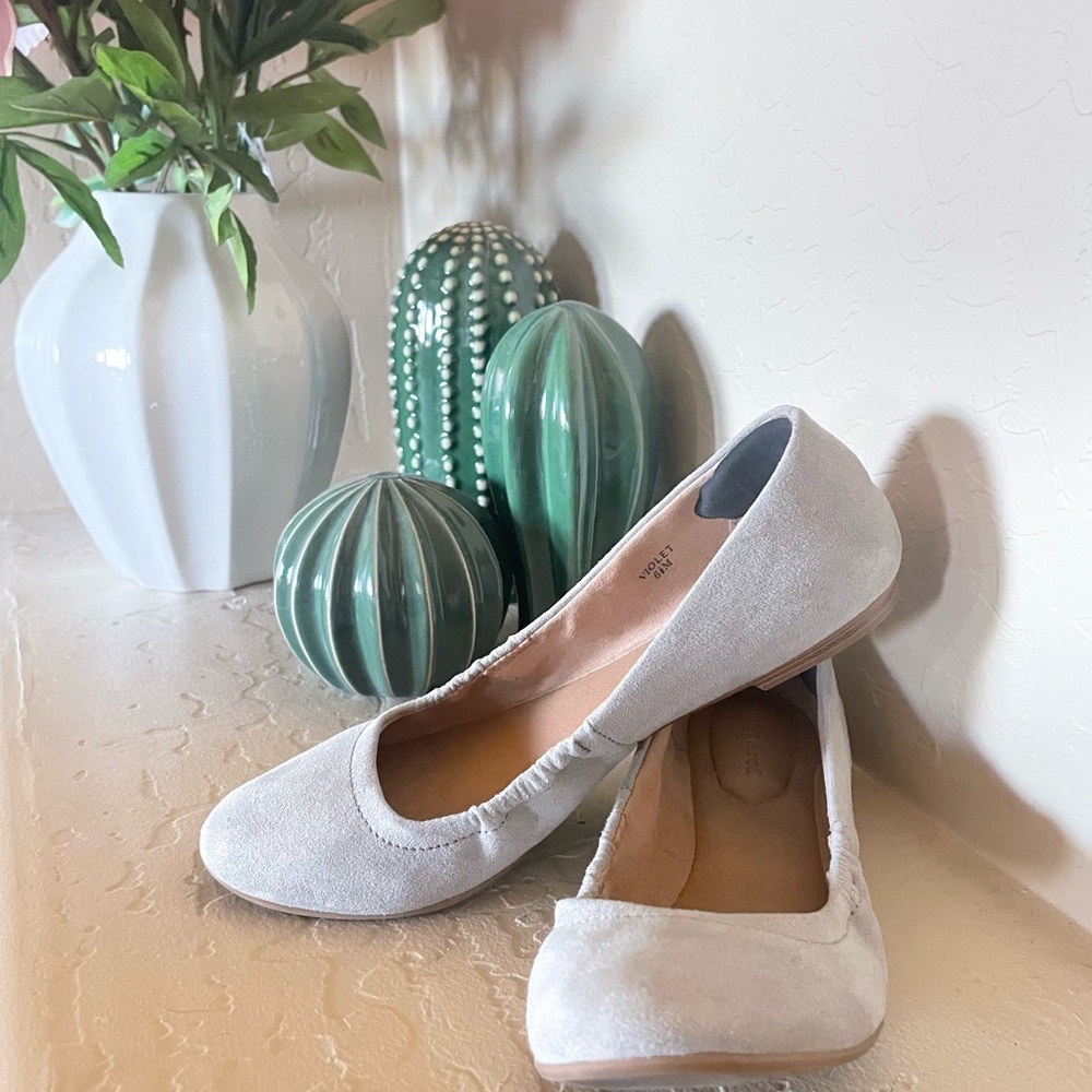 Light grey suede womens flats